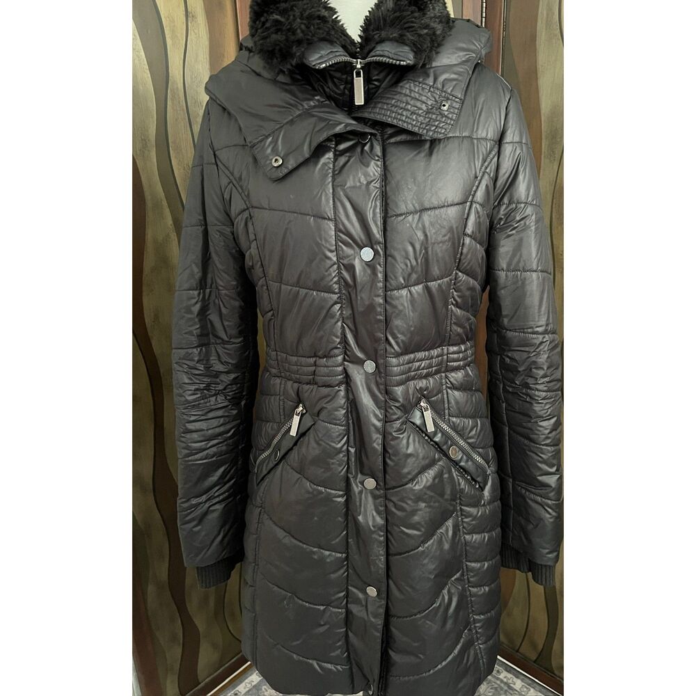 French Connection full length black puffer jacket. Size M.